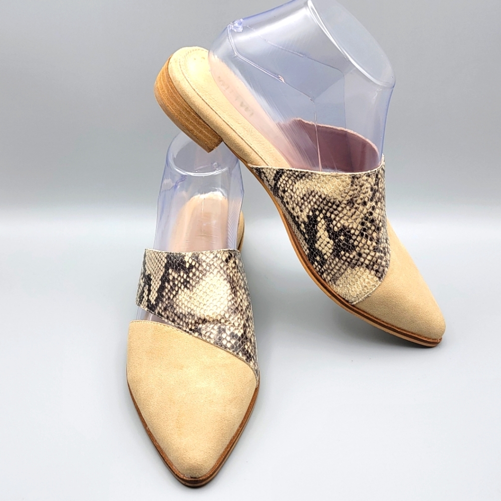 Mi.iM Brand Stylish Beige and Snake Print Women's Mules SIZE 8